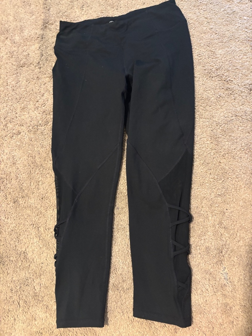 Women Black Lattice Side Athletic Leggings